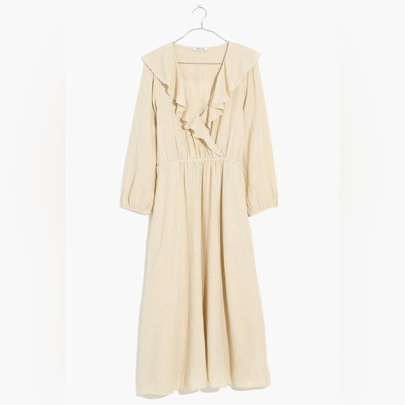 NWT Linen Cotton Ruffle Neck Midi Dress - Picture 4 of 6